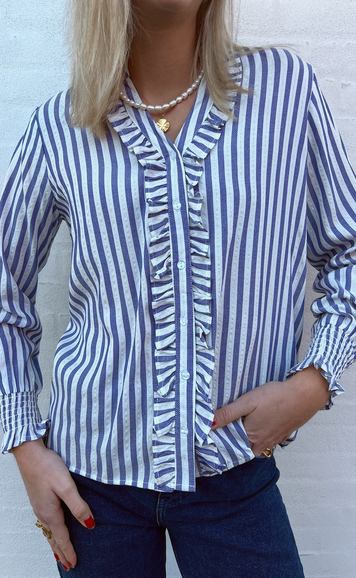 Say INA Copenhagen Skjorte - Naya - Navy / White Stripes W. Lurex