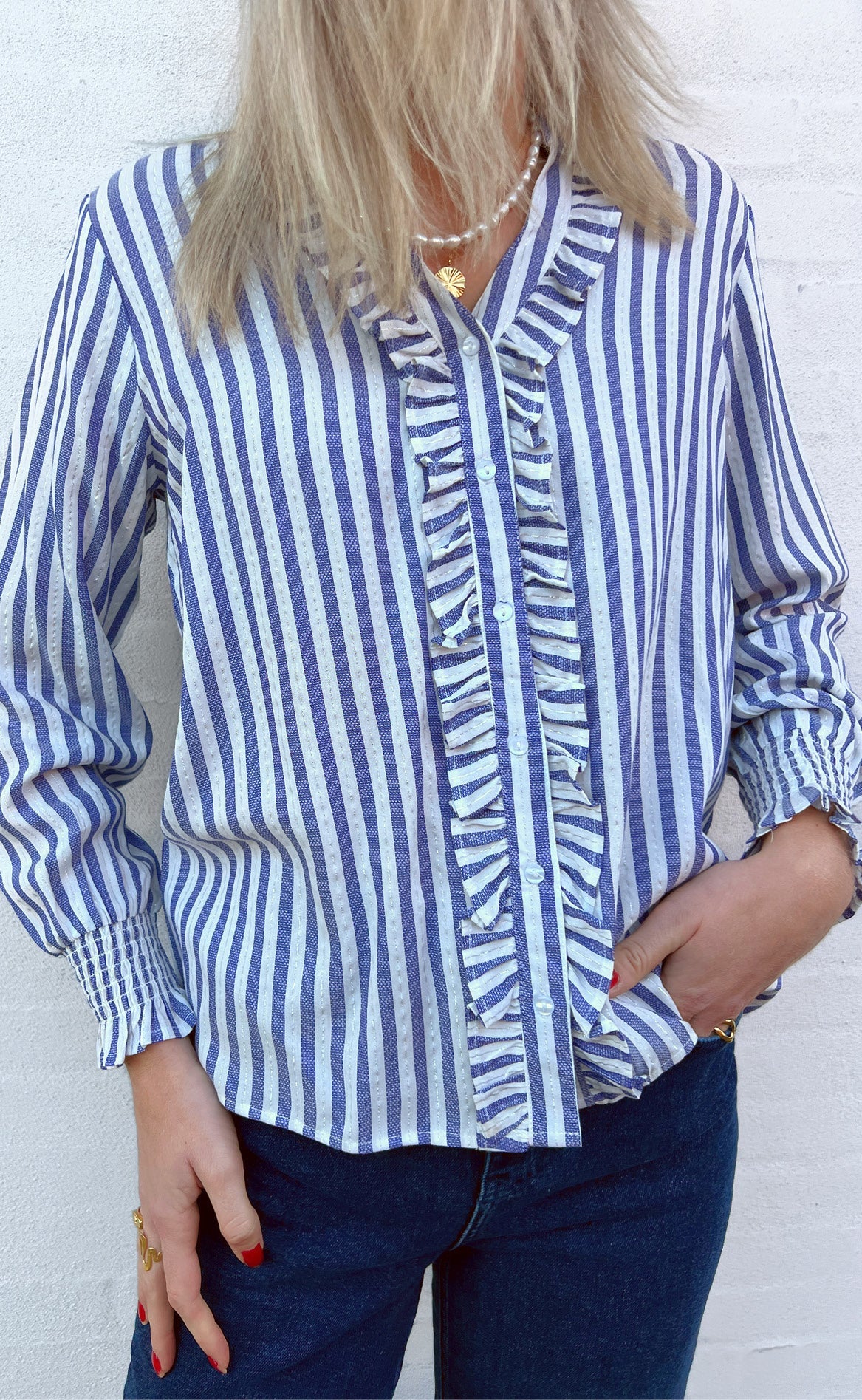 Say INA Copenhagen Skjorte - Naya - Navy / White Stripes W. Lurex