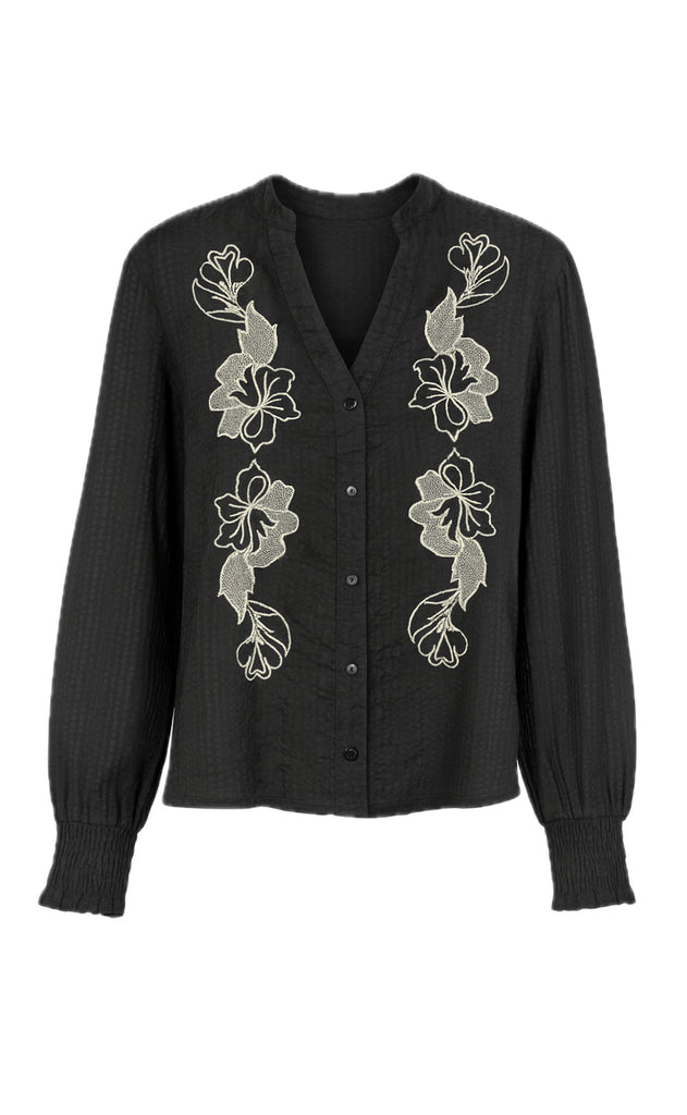 Say INA Copenhagen Skjorte - Pauline - Black W. Flower Embroidery