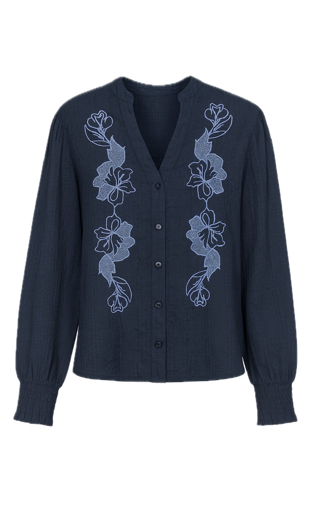 Say INA Copenhagen Skjorte - Pauline - Navy Blue W. Flower Embroidery