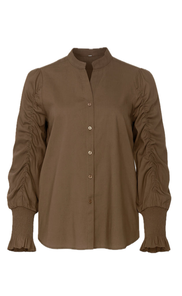 Say INA Copenhagen Skjorte - Rina Ruffle - Dark Brown