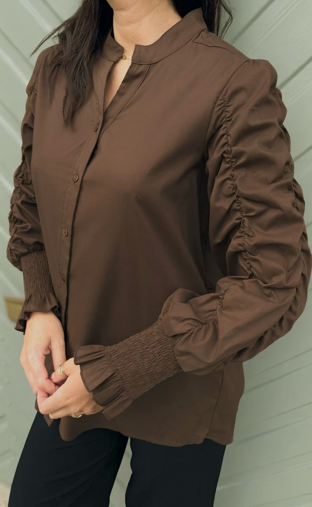 Say INA Copenhagen Skjorte - Rina Ruffle - Dark Brown