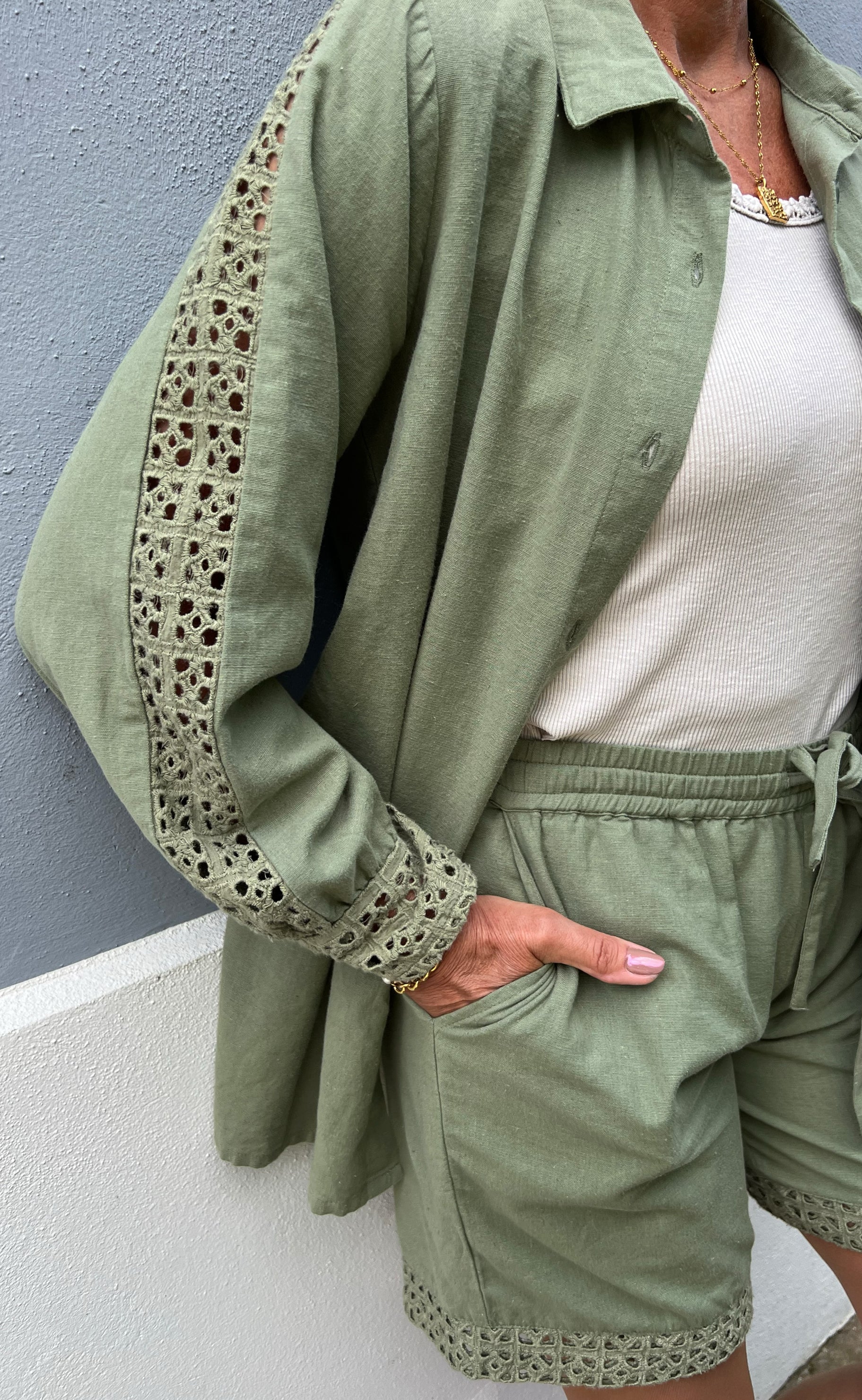 Say INA Copenhagen Skjorte - Sandy Linen - Army Green