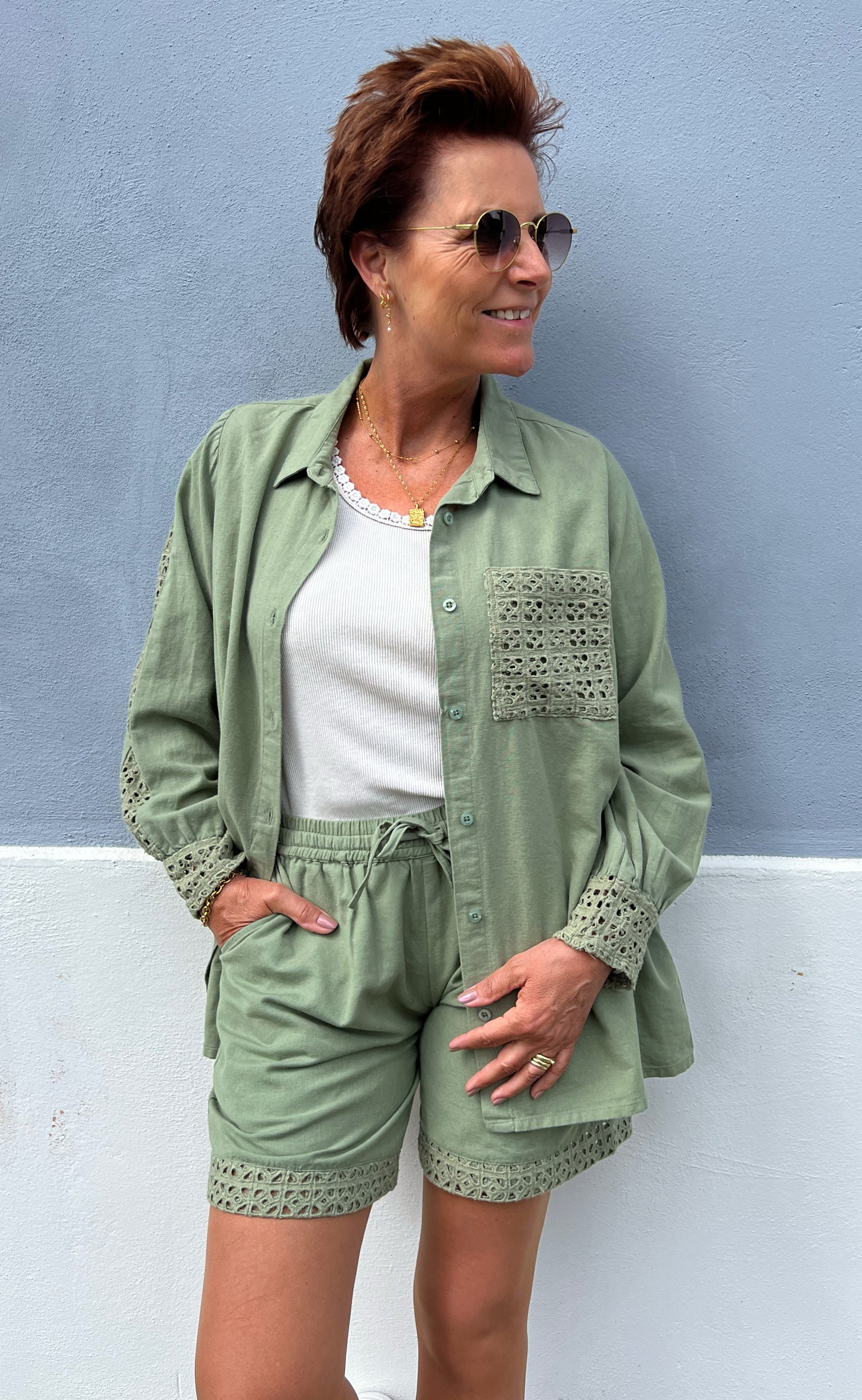 Say INA Copenhagen Skjorte - Sandy Linen - Army Green