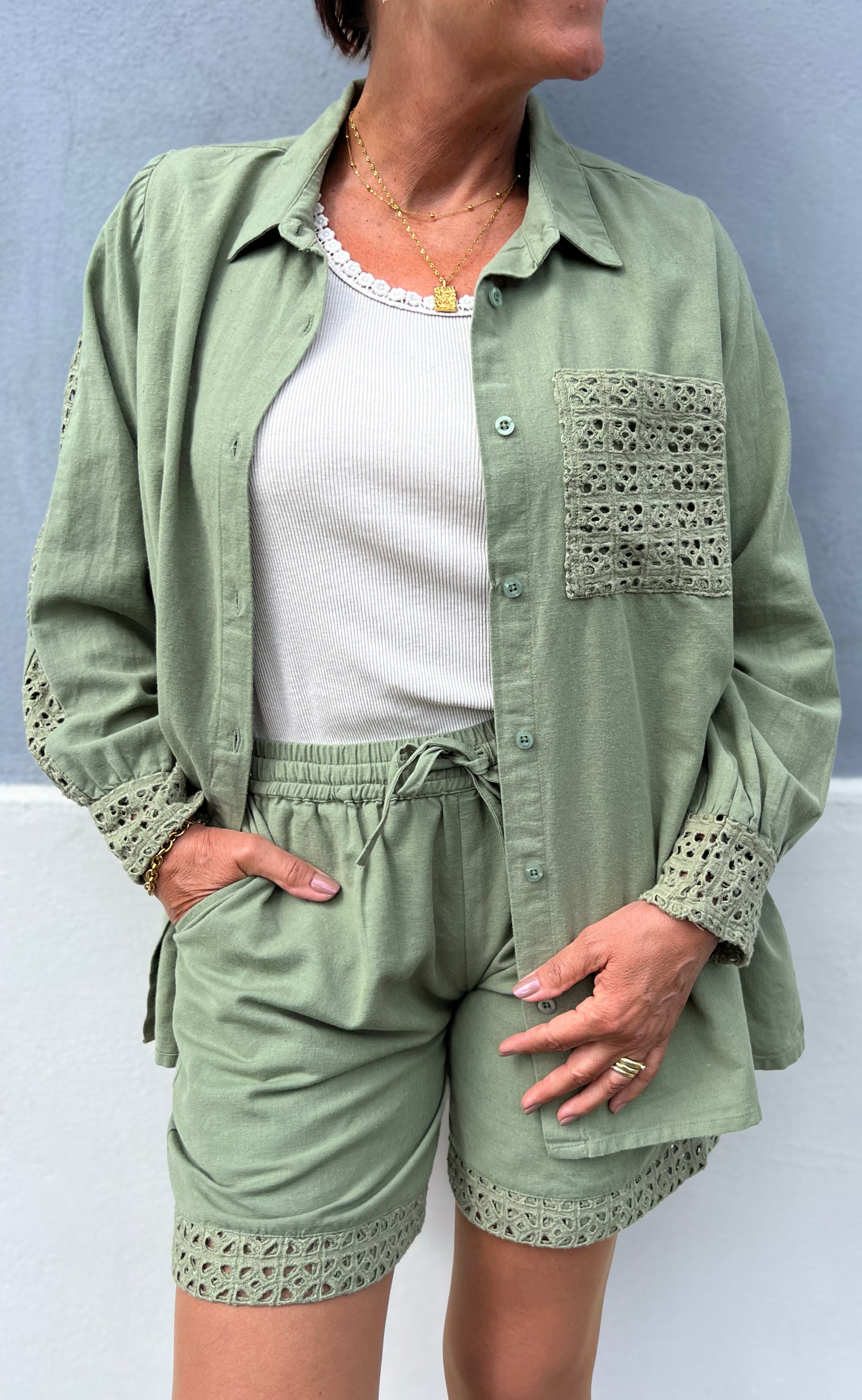 Say INA Copenhagen Skjorte - Sandy Linen - Army Green