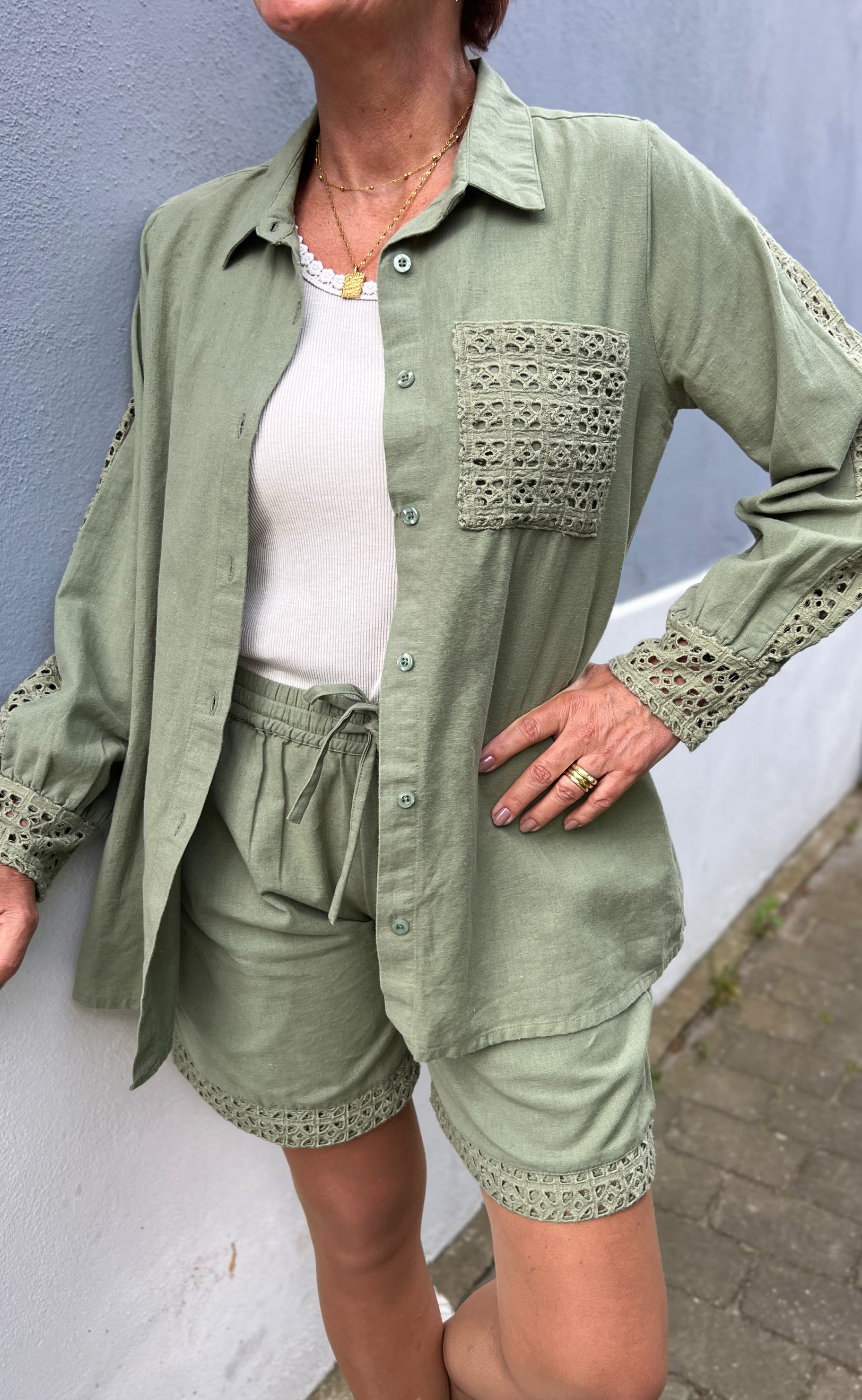 Say INA Copenhagen Skjorte - Sandy Linen - Army Green