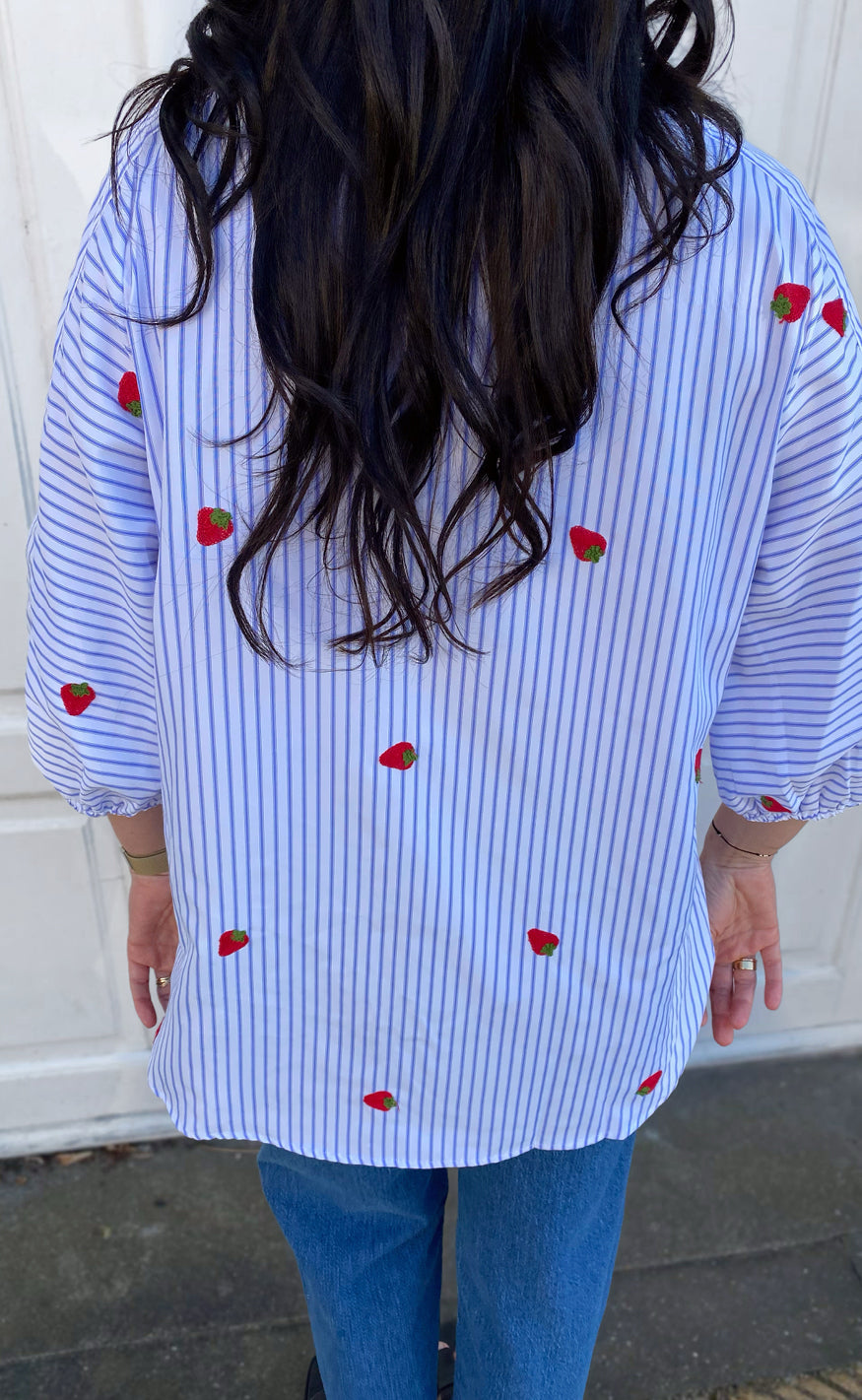Say INA Copenhagen Skjorte - Selma - Blue Striped W. Strawberries