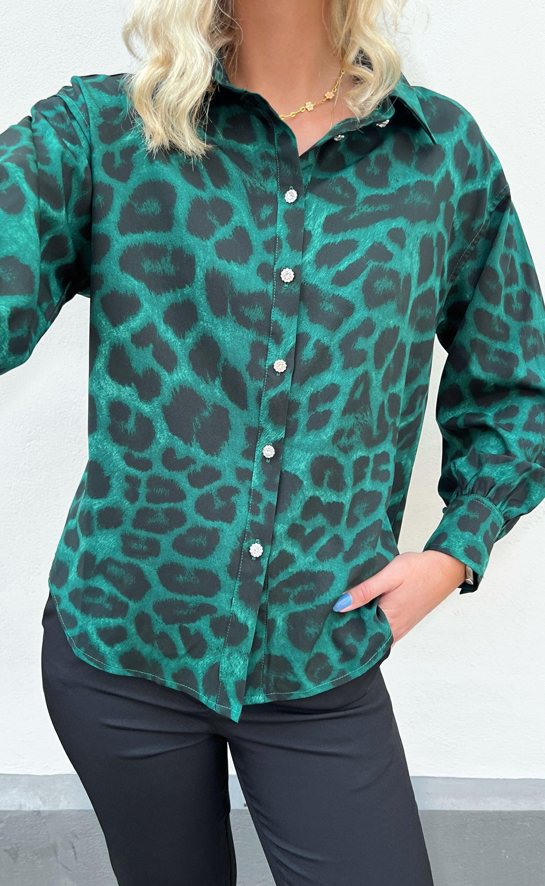 Say INA Copenhagen Skjorte - Stella - Green Leopard