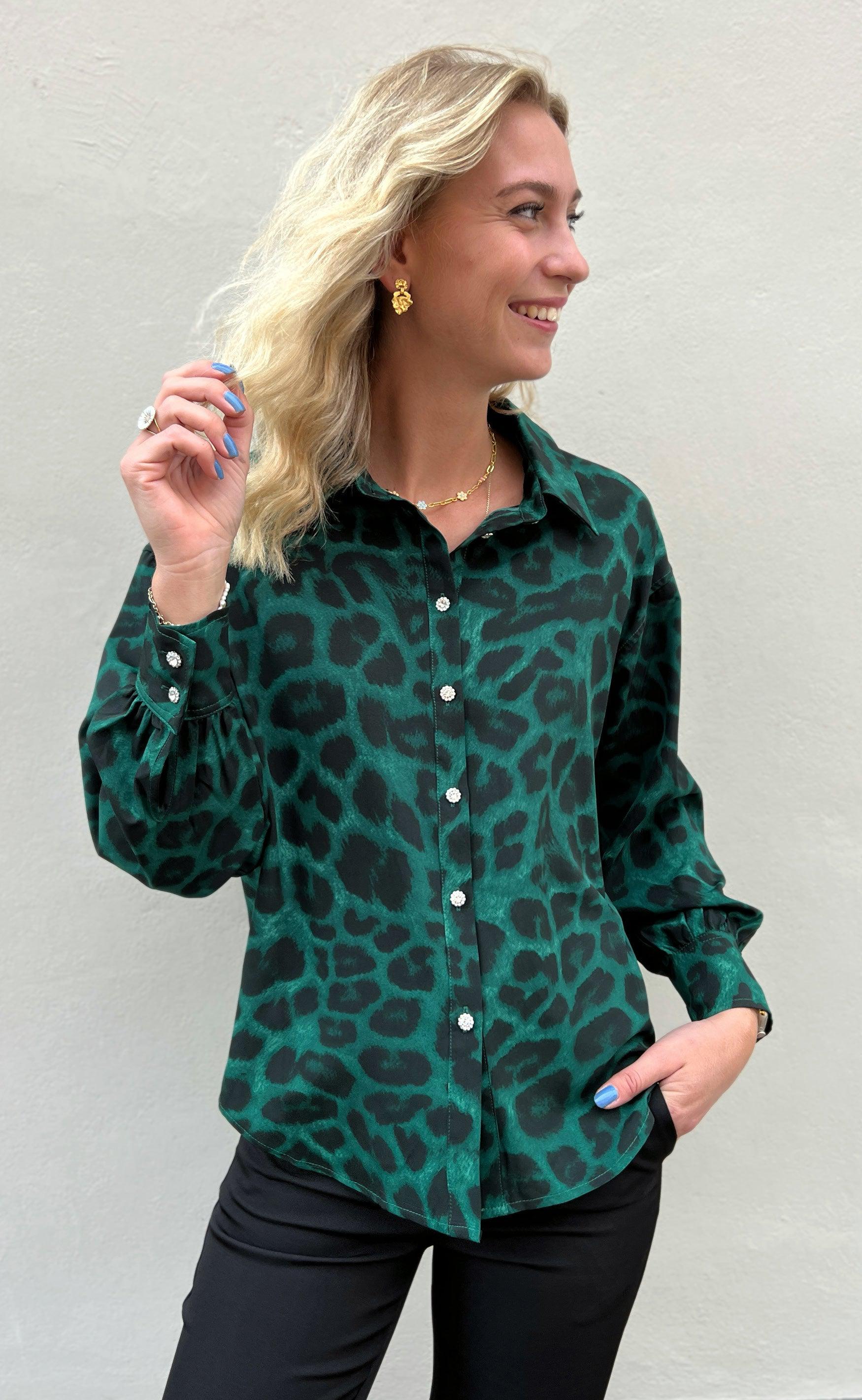 Say INA Copenhagen Skjorte - Stella - Green Leopard
