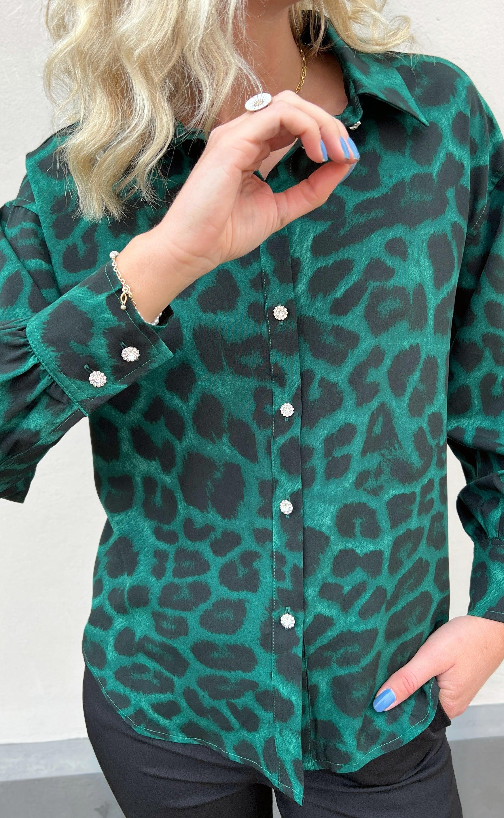 Say INA Copenhagen Skjorte - Stella - Green Leopard