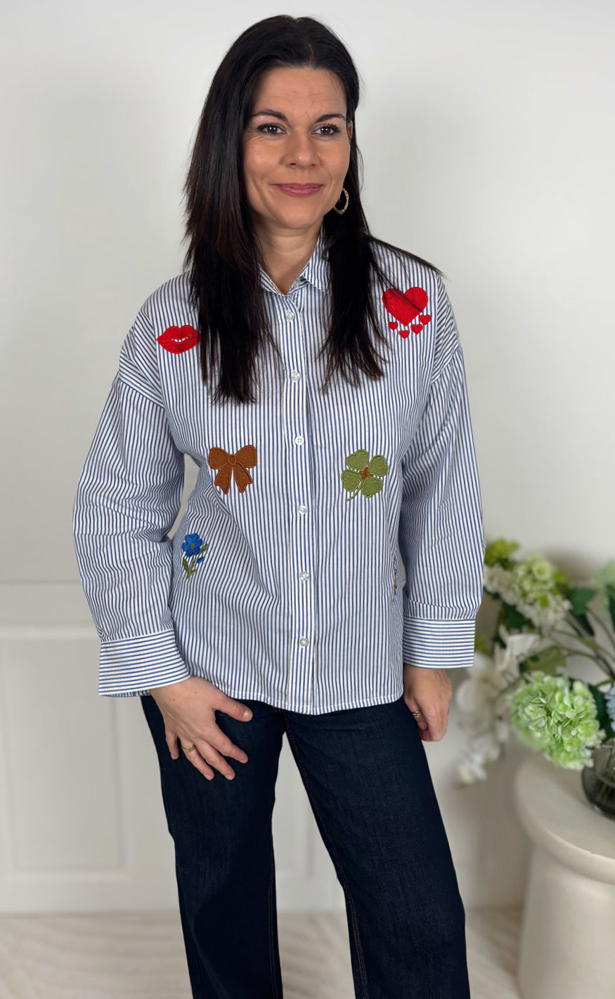 Say INA Copenhagen Skjorte - Tami - Blue Striped W. Embroidery
