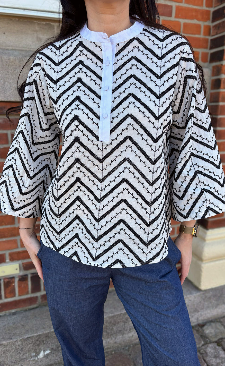 Say INA Copenhagen Skjorte - Zara Zig Zag - White W. Black