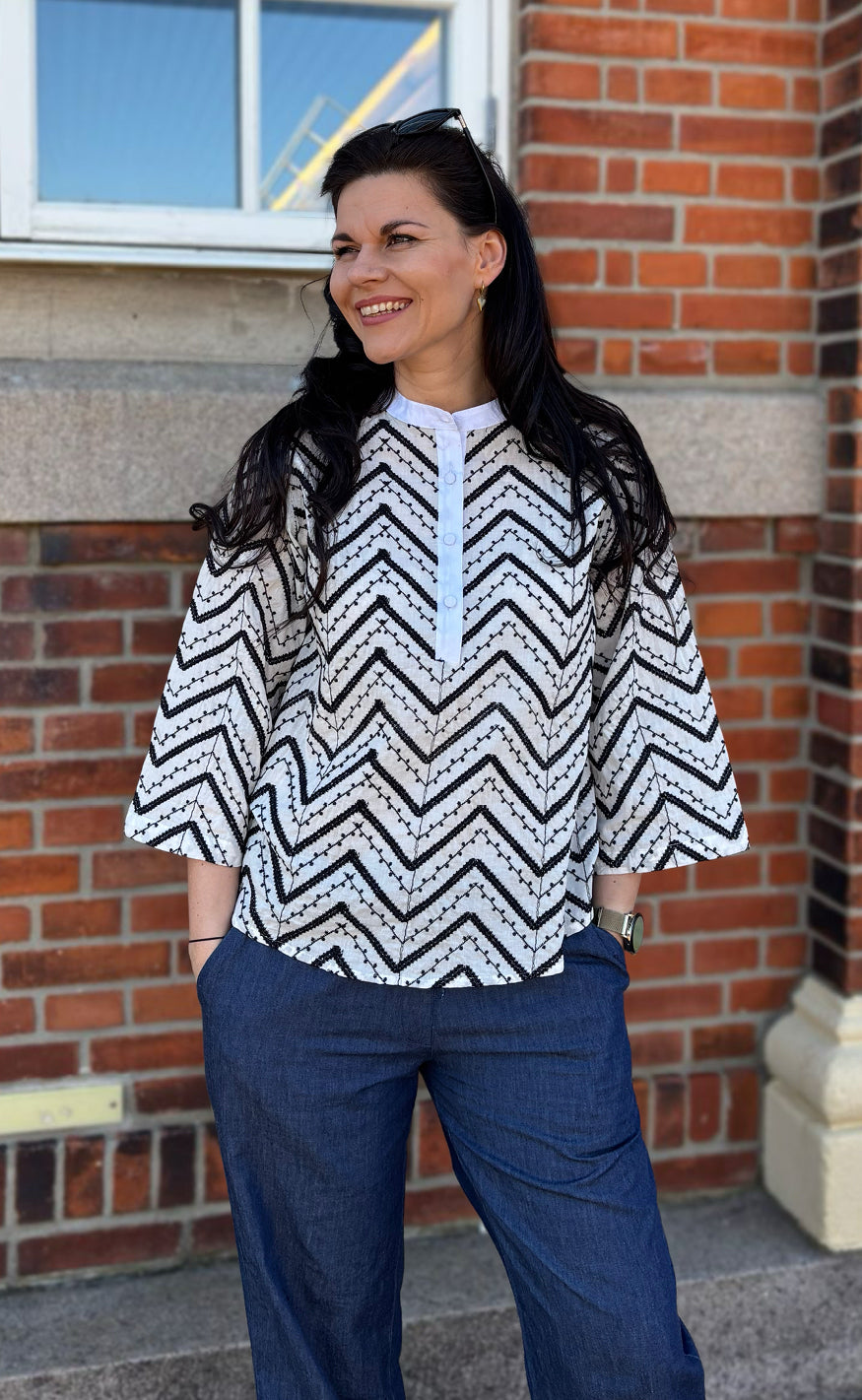Say INA Copenhagen Skjorte - Zara Zig Zag - White W. Black
