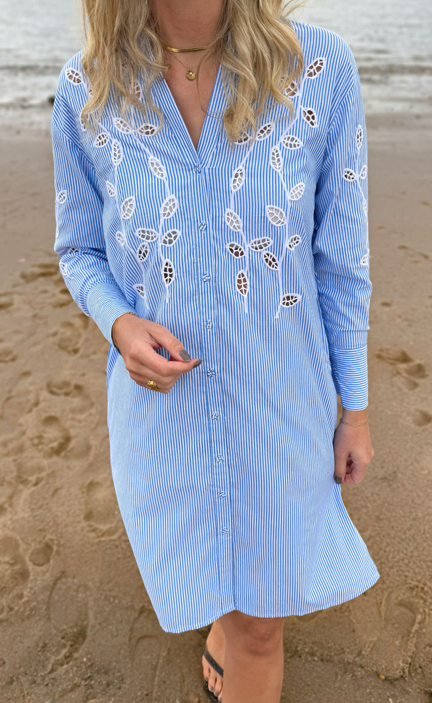 Say INA Copenhagen Skjortekjole - Selene - Blue Striped W. Embroidery