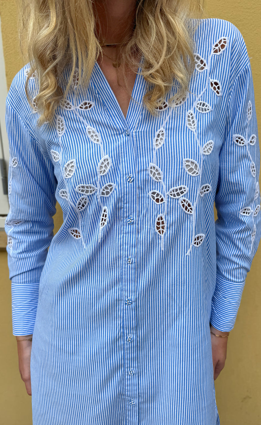 Say INA Copenhagen Skjortekjole - Selene - Blue Striped W. Embroidery