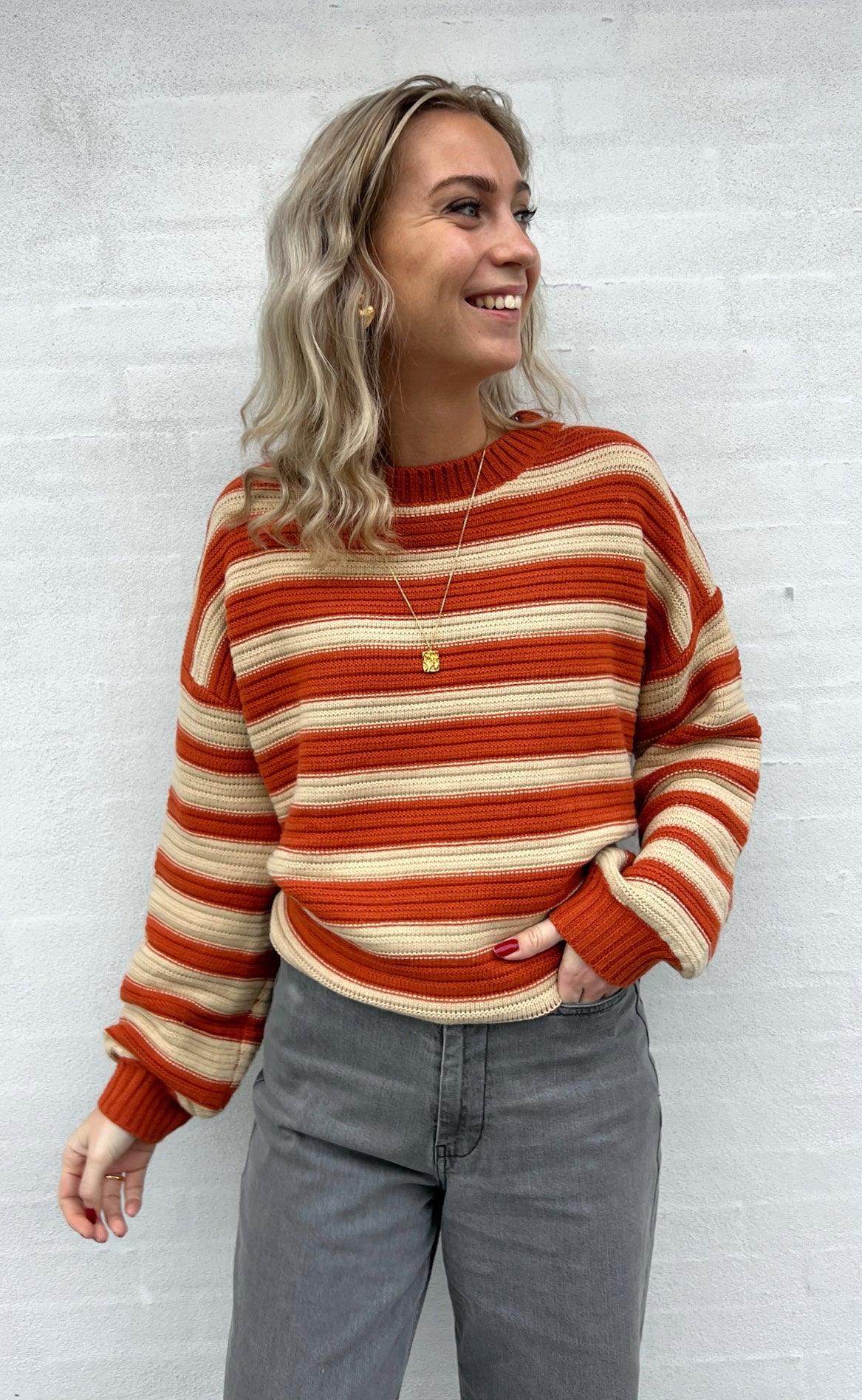 Say INA Copenhagen Striktrøje - Johanne - Burned Orange / Creme