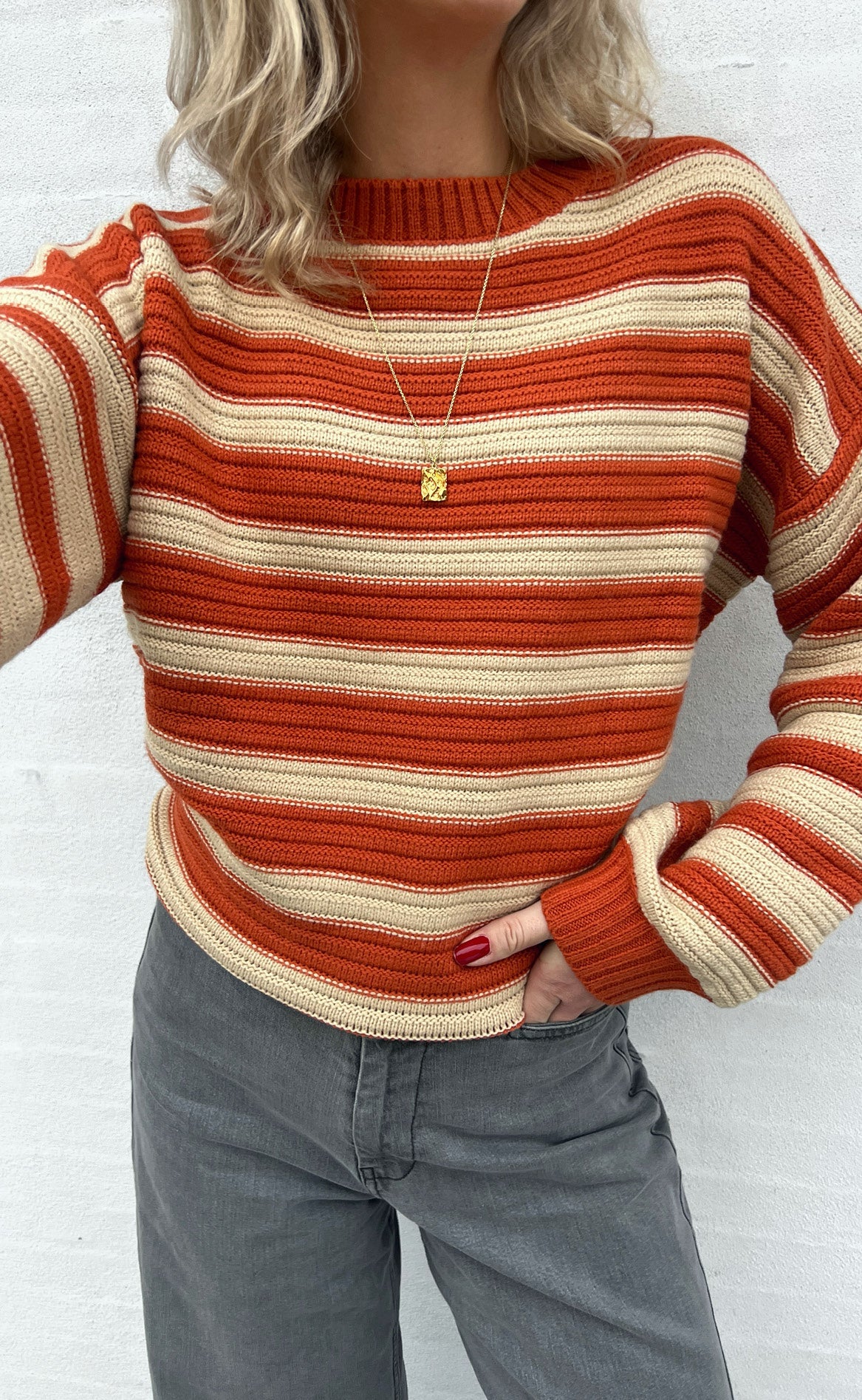 Say INA Copenhagen Striktrøje - Johanne - Burned Orange / Creme