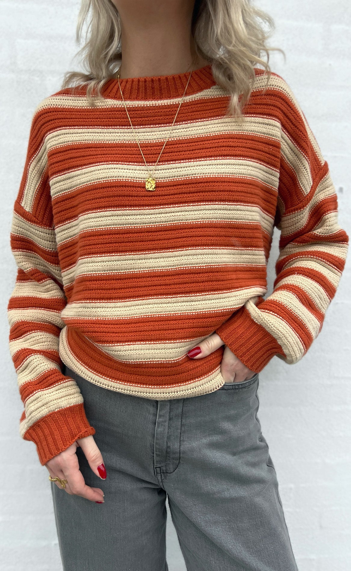 Say INA Copenhagen Striktrøje - Johanne - Burned Orange / Creme