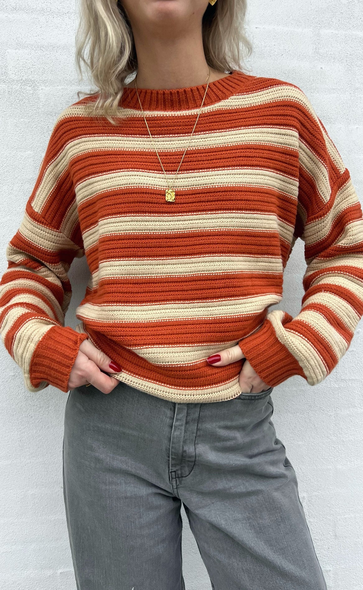 Say INA Copenhagen Striktrøje - Johanne - Burned Orange / Creme