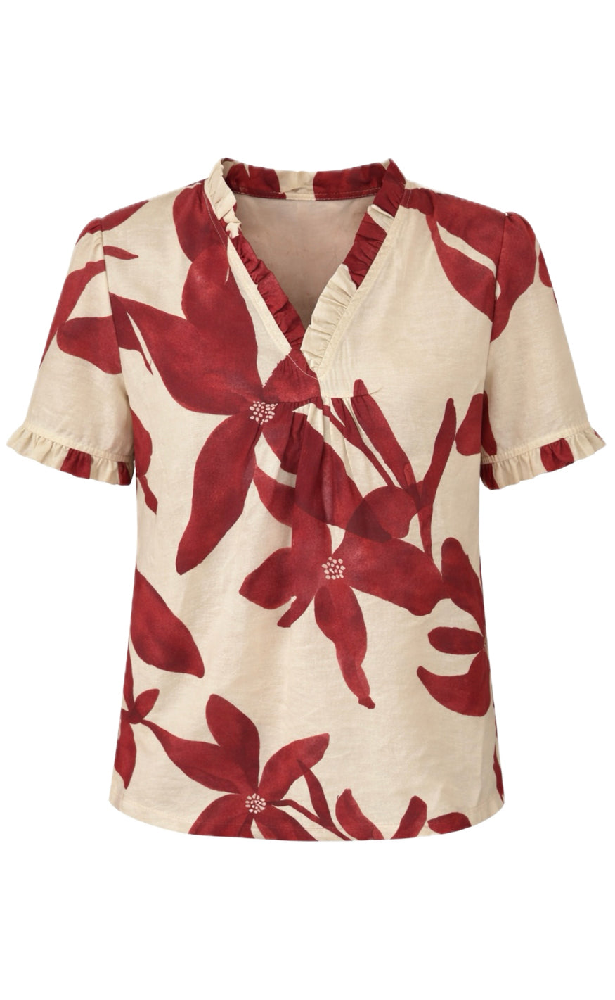 Say INA Copenhagen T-Shirt - Katiah - Off White W. Red Flowers