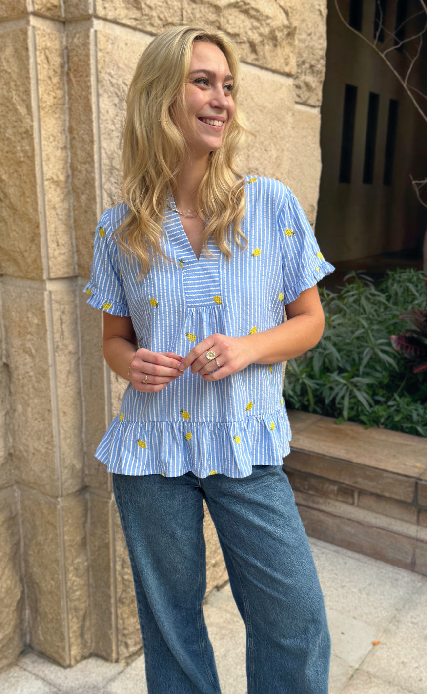 Say INA Copenhagen T-Shirt - Weronica - Blue Striped W. Pineapple