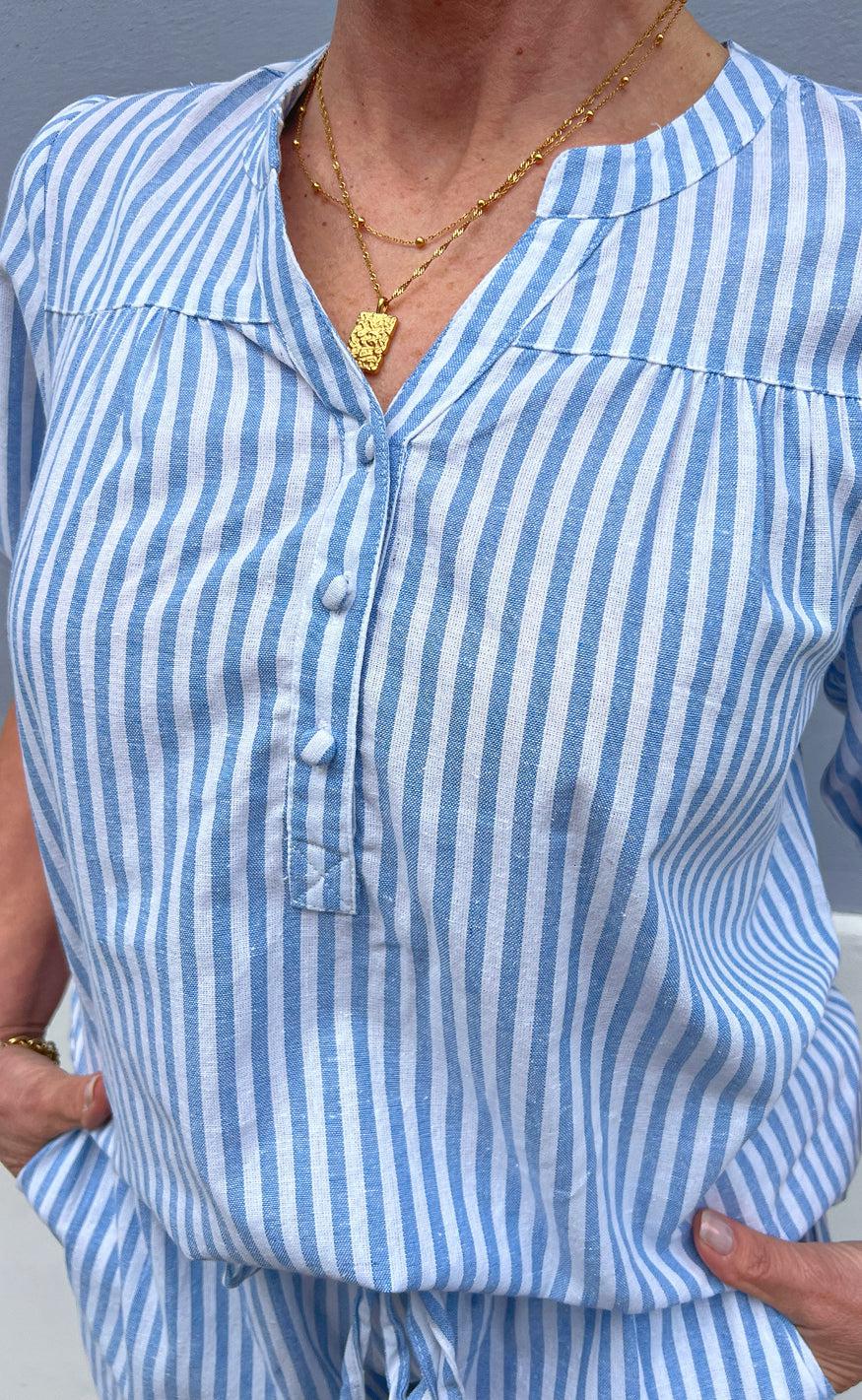 Say INA Copenhagen Top - Alba - Blue Striped