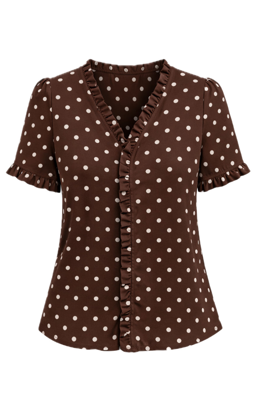 Say INA Copenhagen Top - Catja - Brown W. White Dots