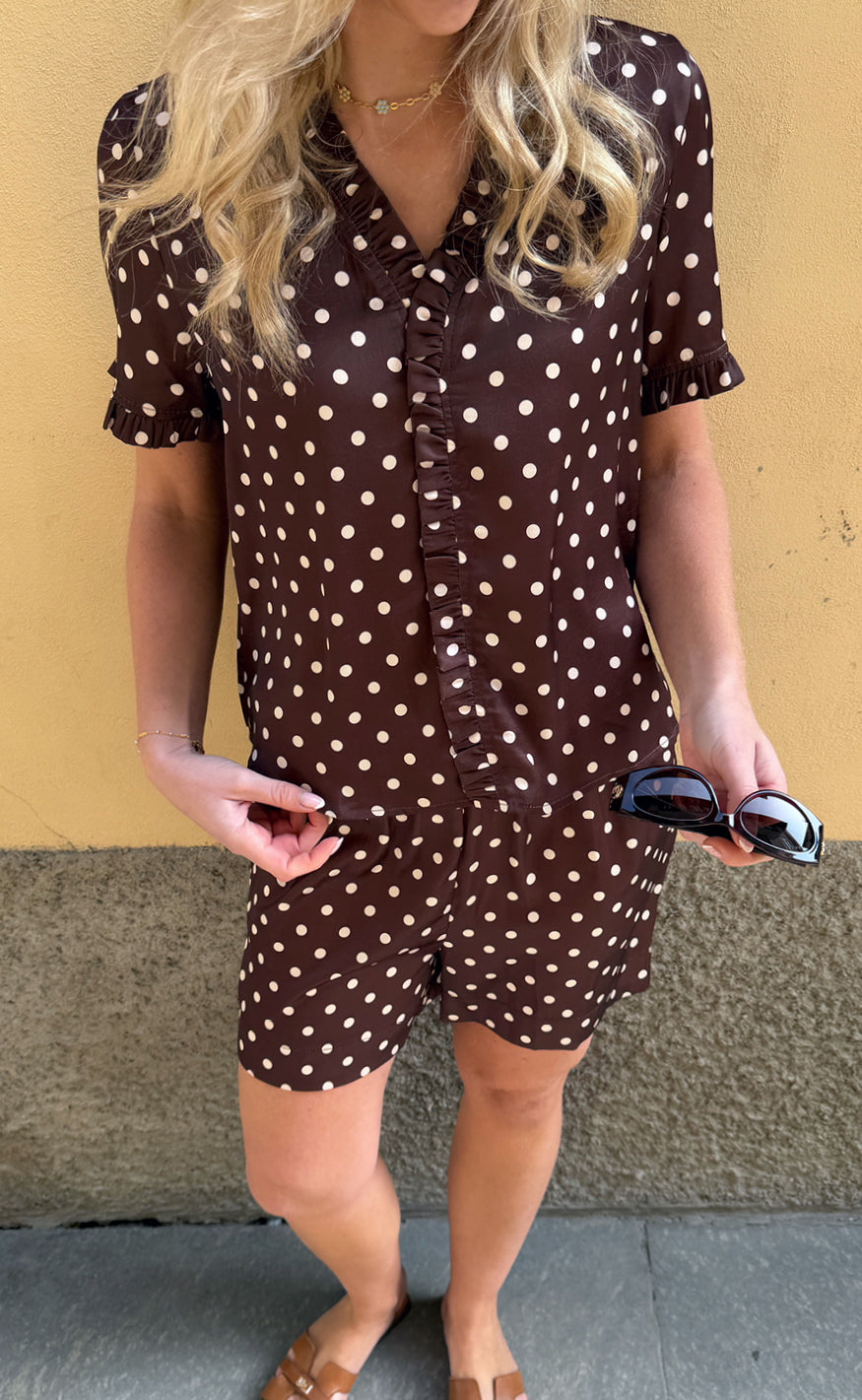Say INA Copenhagen Top - Catja - Brown W. White Dots