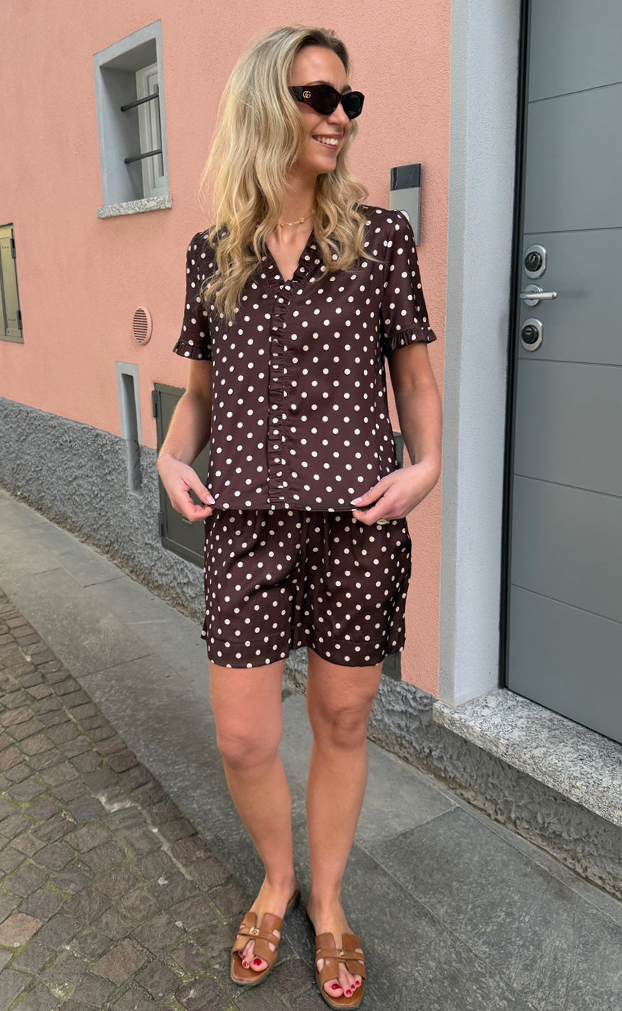 Say INA Copenhagen Top - Catja - Brown W. White Dots