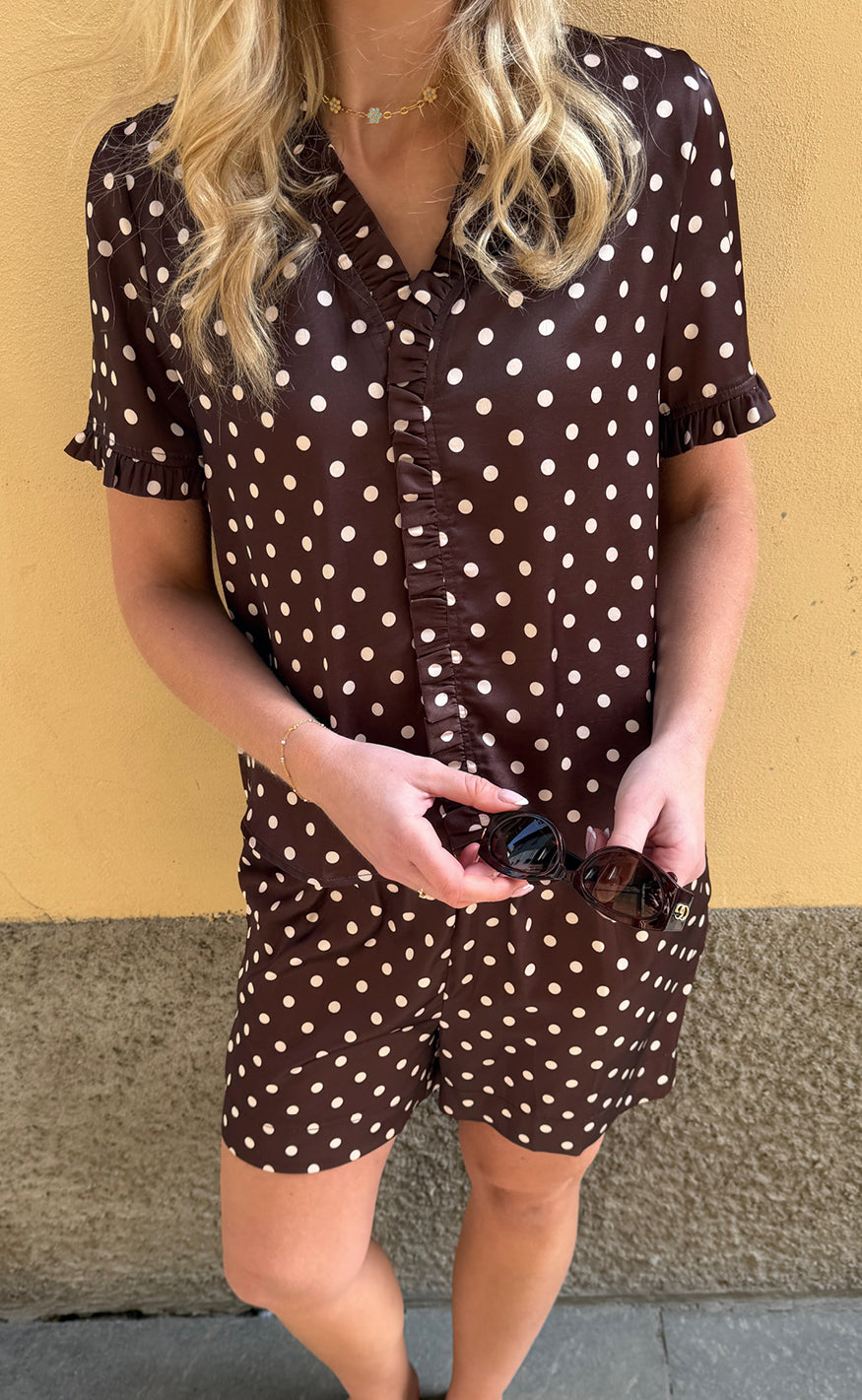 Say INA Copenhagen Top - Catja - Brown W. White Dots