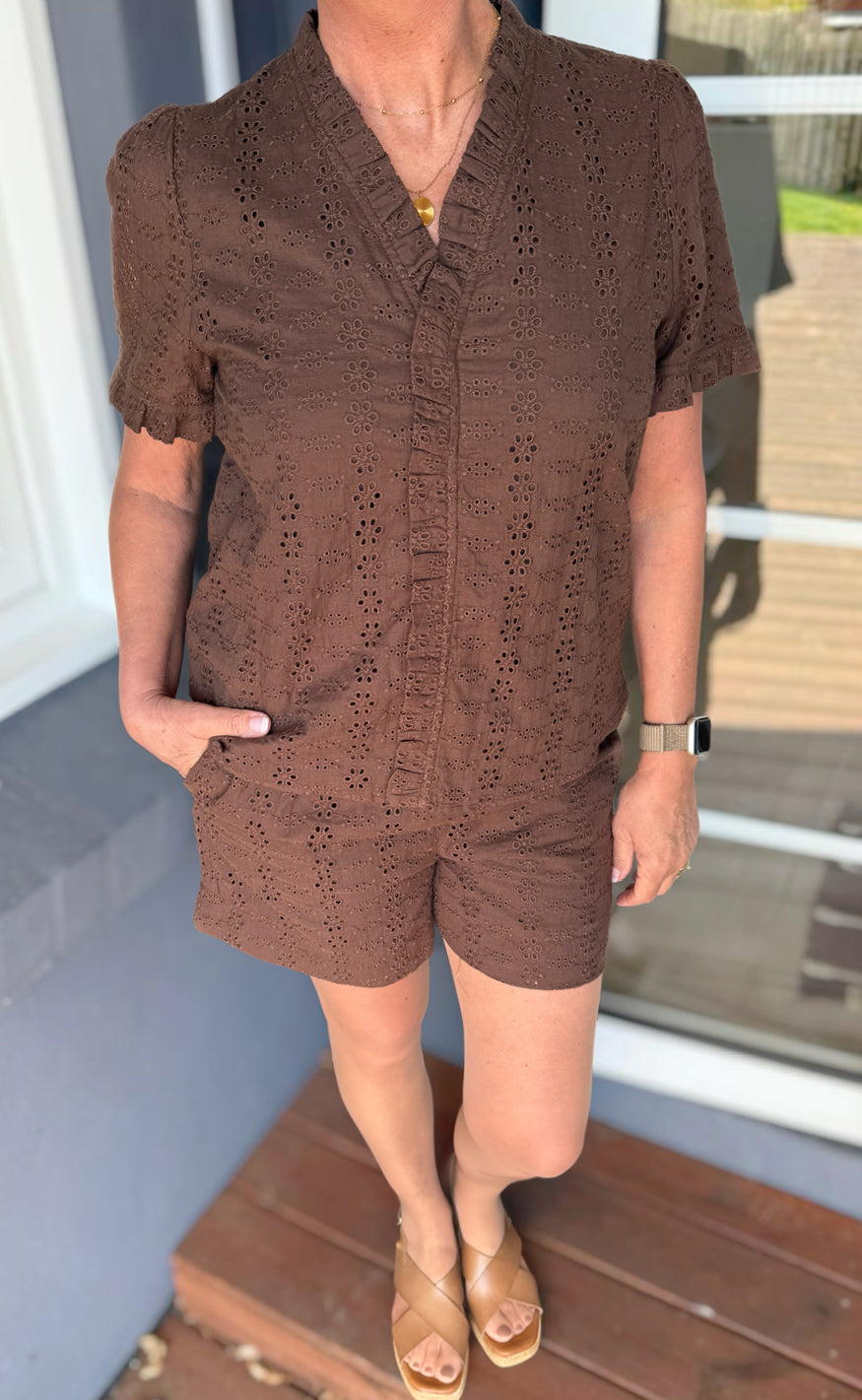 Say INA Copenhagen Top - Catja - Mocca Broderie Anglaise