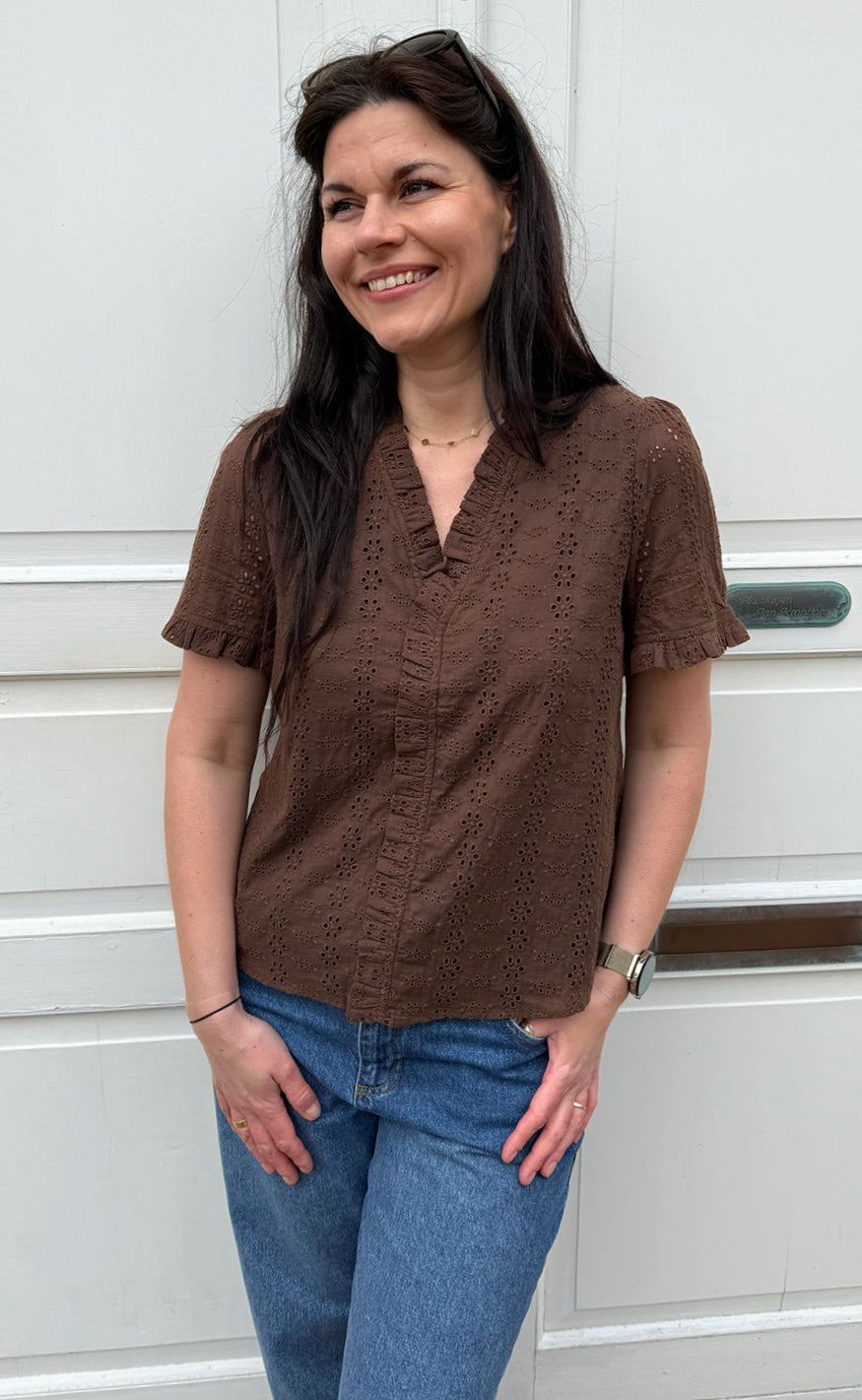 Say INA Copenhagen Top - Catja - Mocca Broderie Anglaise