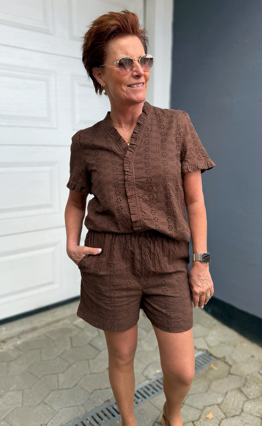 Say INA Copenhagen Top - Catja - Mocca Broderie Anglaise