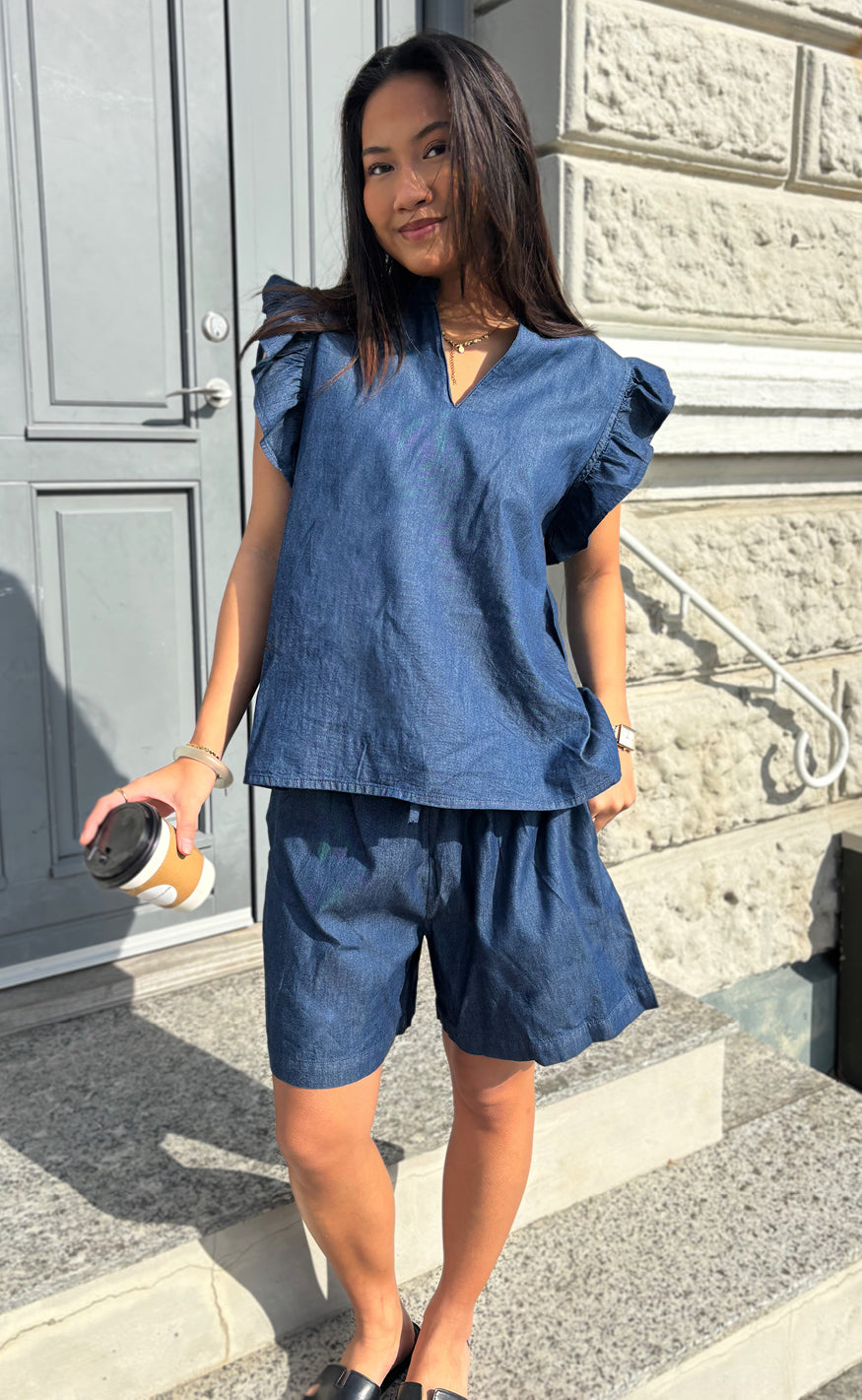 Say INA Copenhagen Top - Detia Frill - Denim Blue