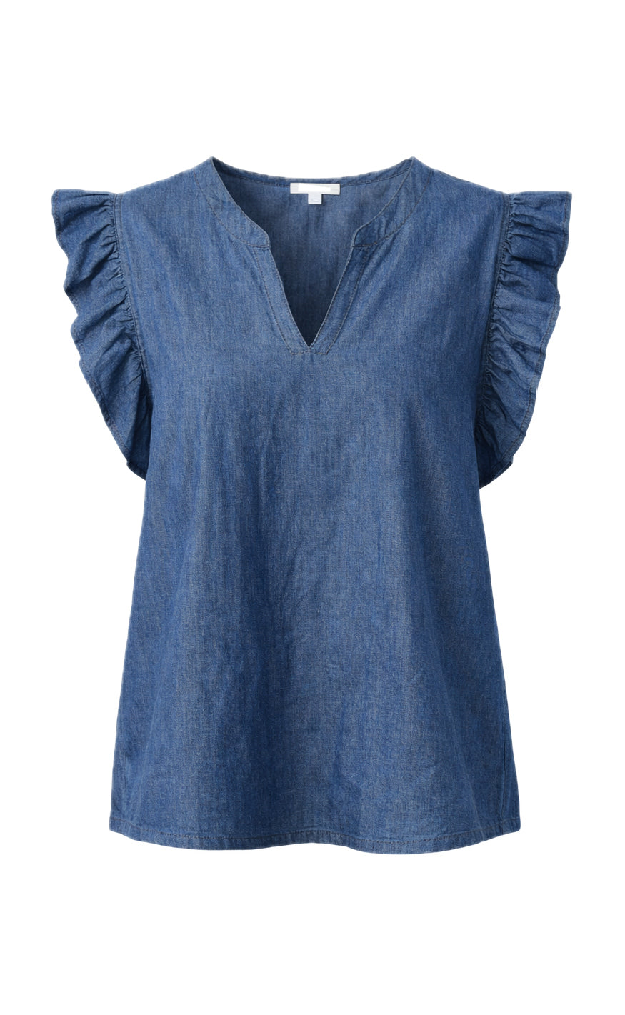 Say INA Copenhagen Top - Detia Frill - Denim Blue