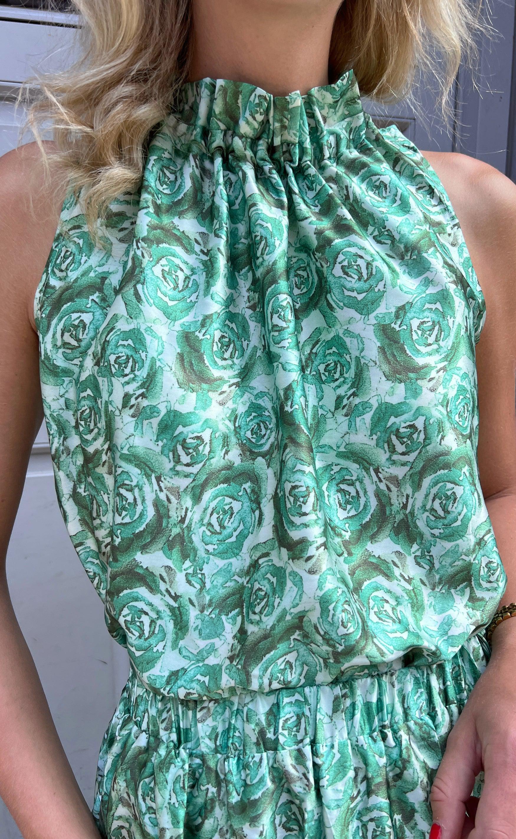 Say INA Copenhagen Top - Ellen - Green Roses (vendbar)