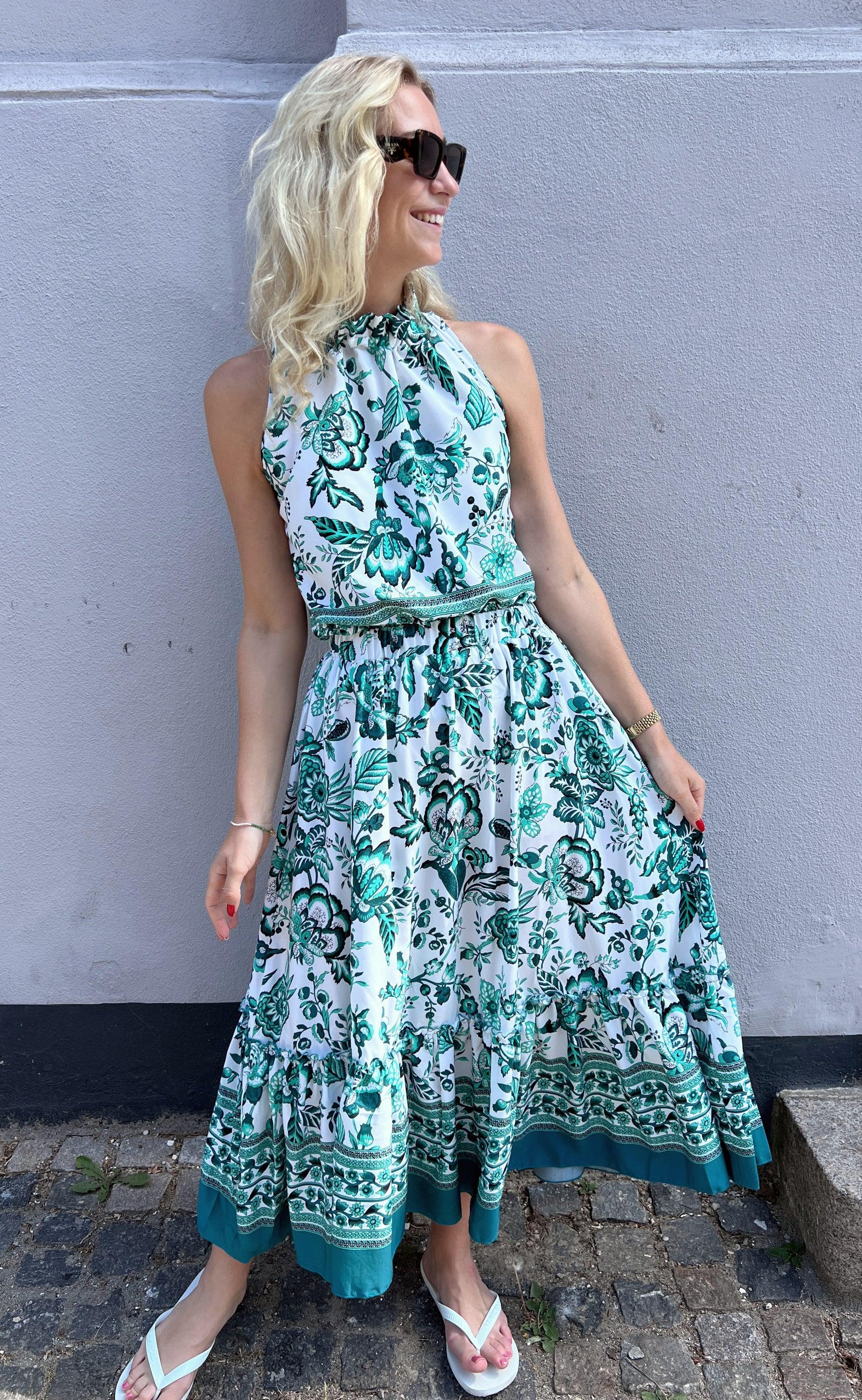 Say INA Copenhagen Top - Ellen - White/Green Flower (vendbar)