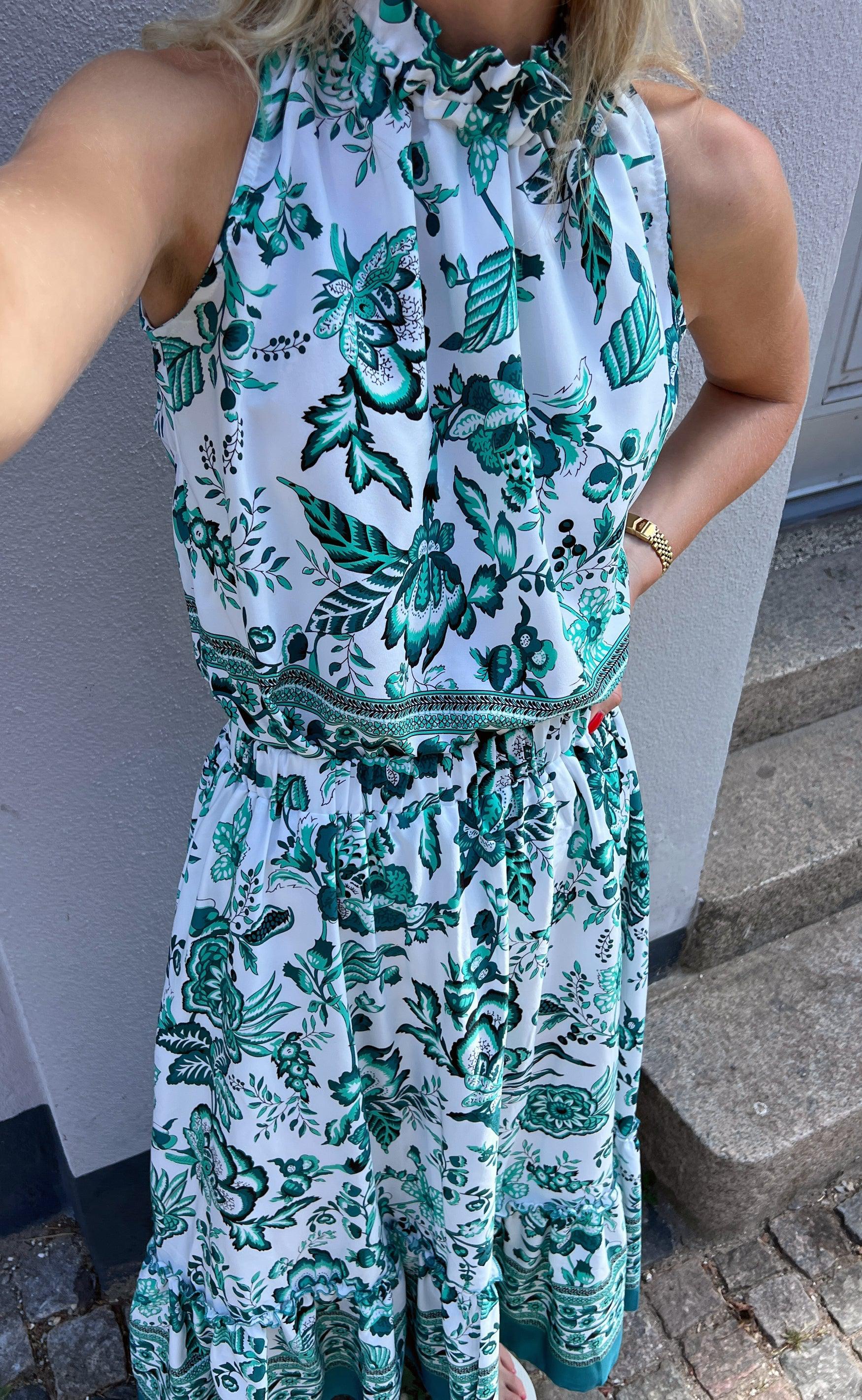 Say INA Copenhagen Top - Ellen - White/Green Flower (vendbar)