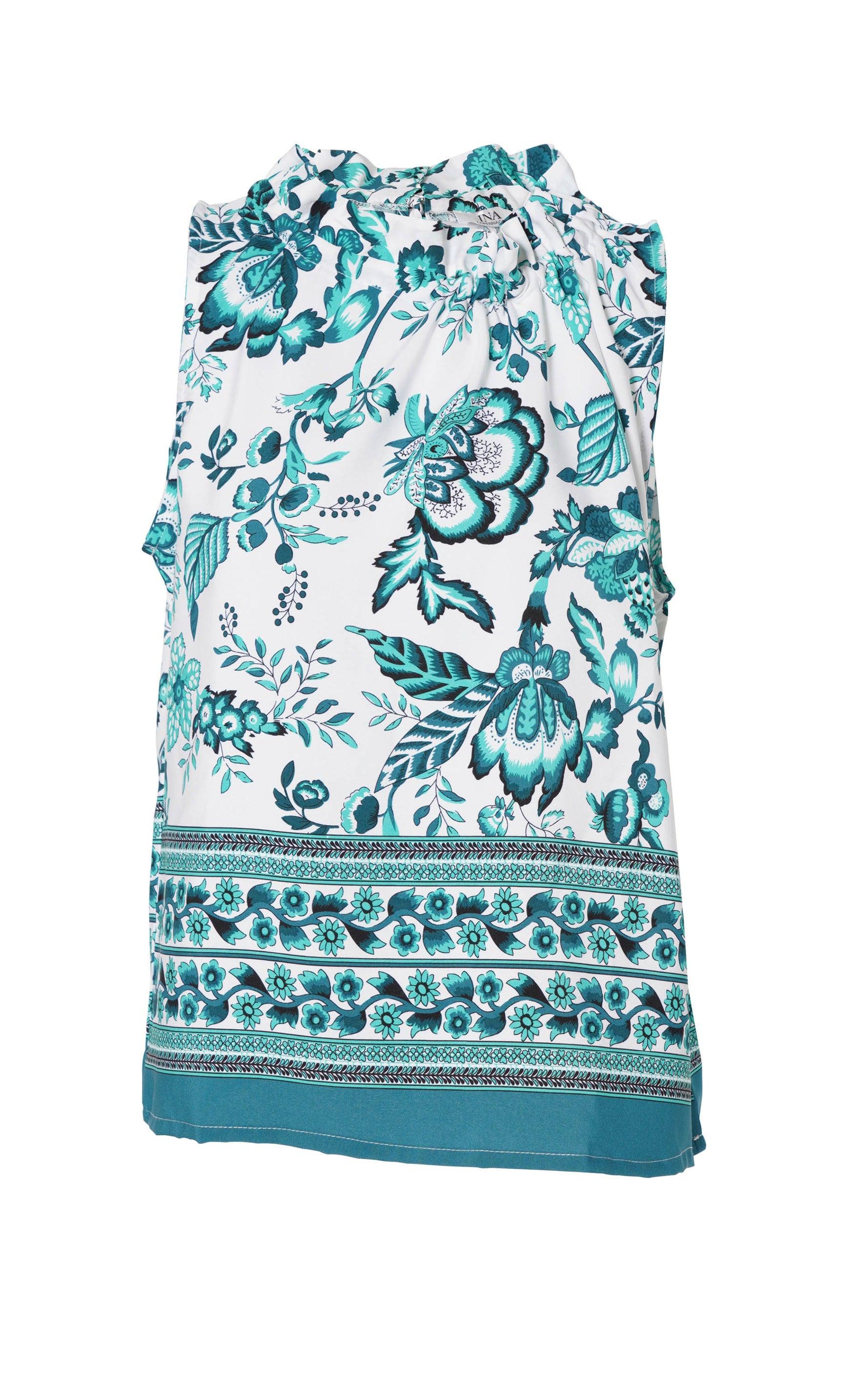 Say INA Copenhagen Top - Ellen - White/Green Flower (vendbar)