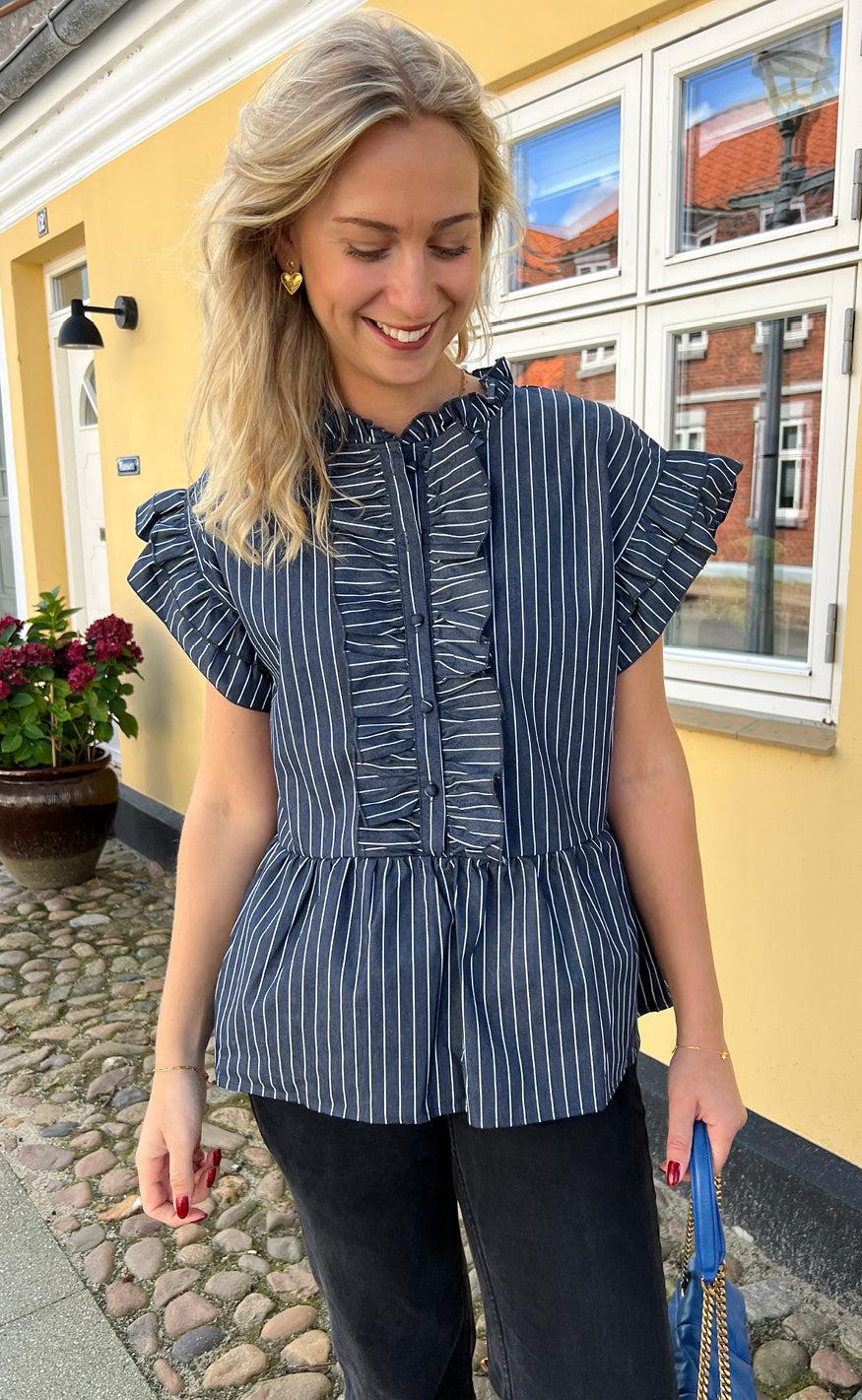 Say INA Copenhagen Top - Freya - Denim Blue Pinstripe