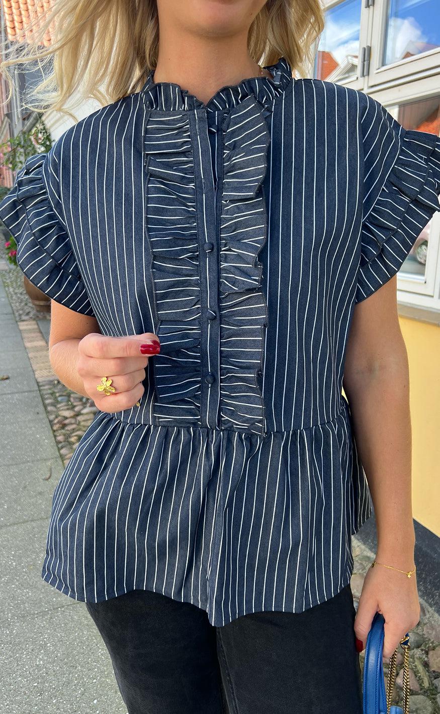 Say INA Copenhagen Top - Freya - Denim Blue Pinstripe