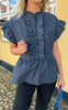 Say INA Copenhagen Top - Freya - Denim Blue Pinstripe