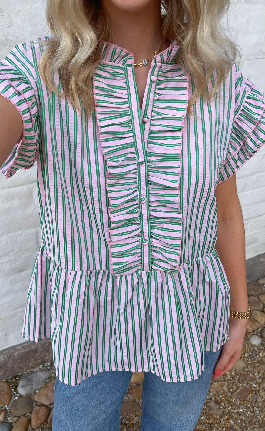 Say INA Copenhagen Top - Freya - Pink/Green Striped
