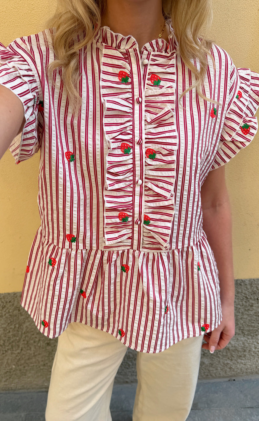Say INA Copenhagen Top - Freya - Red Striped W. Red Strawberries