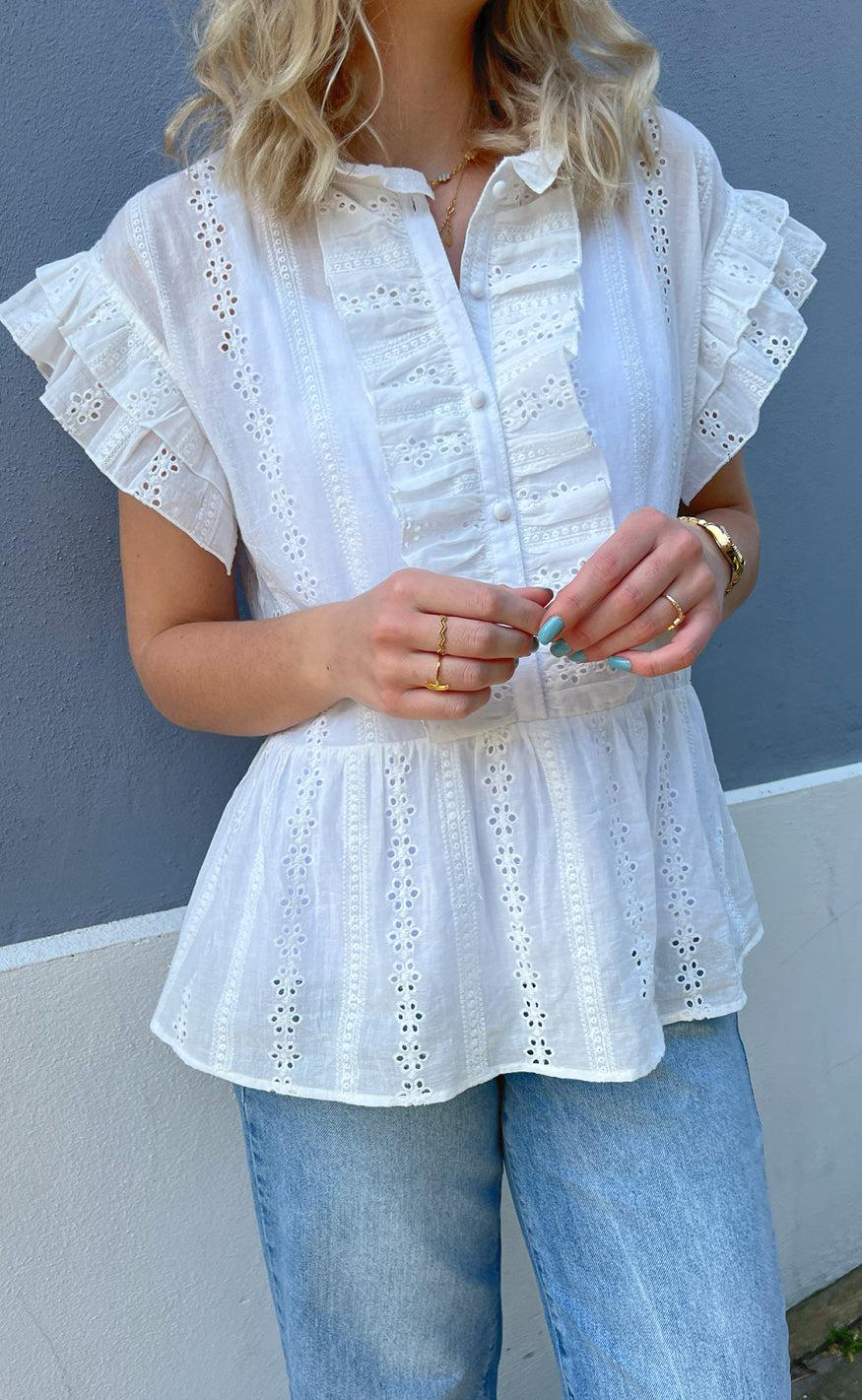 Say INA Copenhagen Top - Freya - White Broderie Anglaise