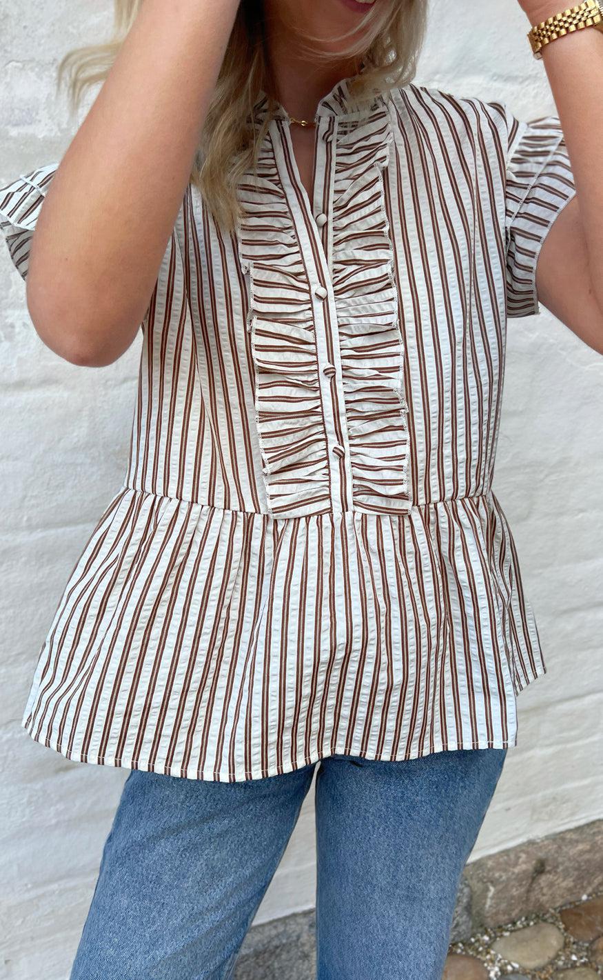 Say INA Copenhagen Top - Freya - White/Brown Striped