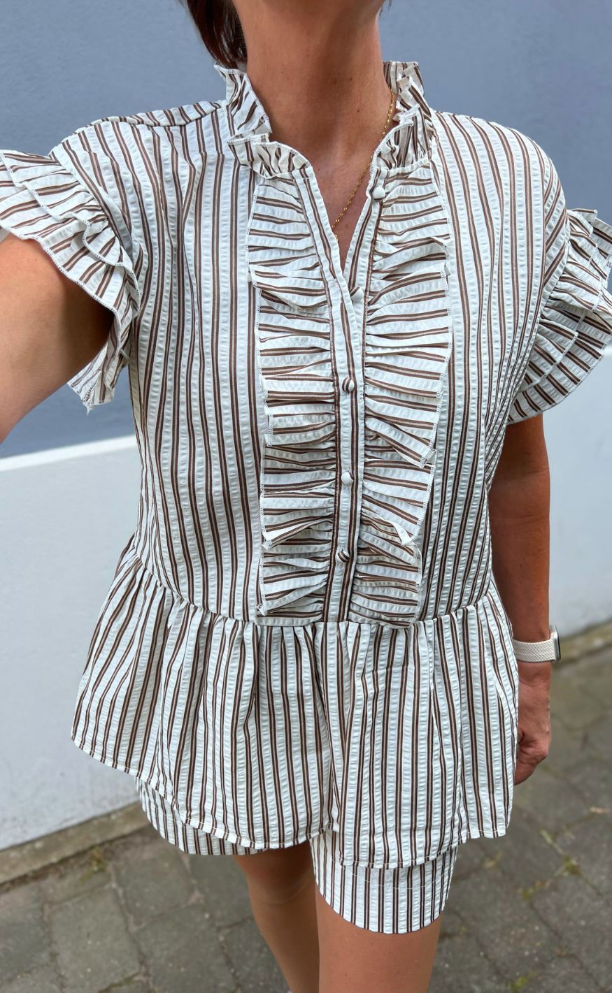 Say INA Copenhagen Top - Freya - White/Brown Striped