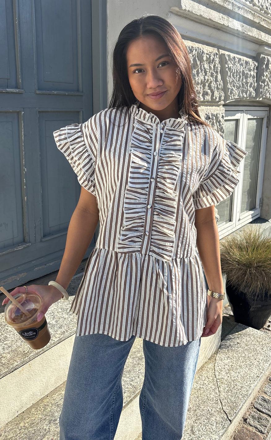 Say INA Copenhagen Top - Freya - White/Brown Striped