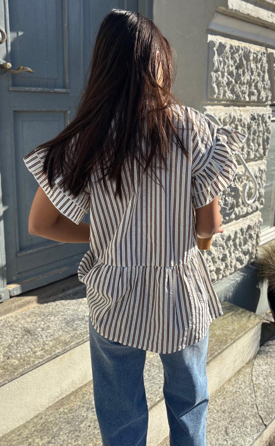 Say INA Copenhagen Top - Freya - White/Brown Striped