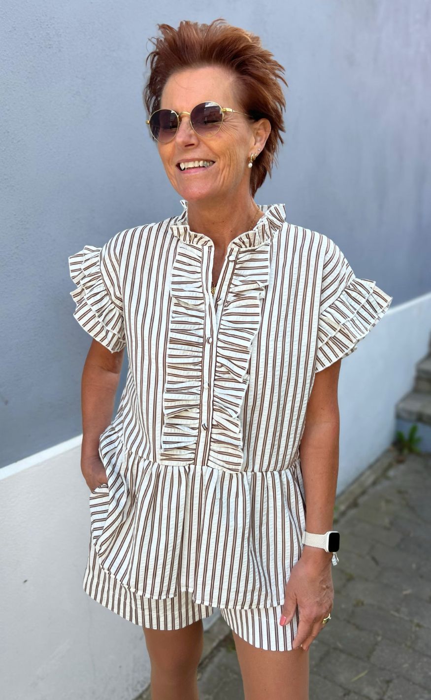Say INA Copenhagen Top - Freya - White/Brown Striped